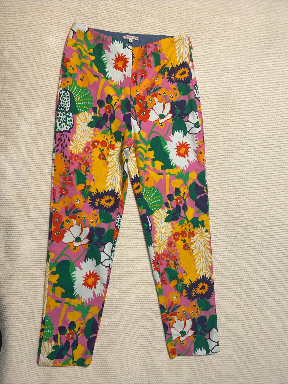 Floral Ankle Crop Pants in Pink & Green - Bold Botanical Print